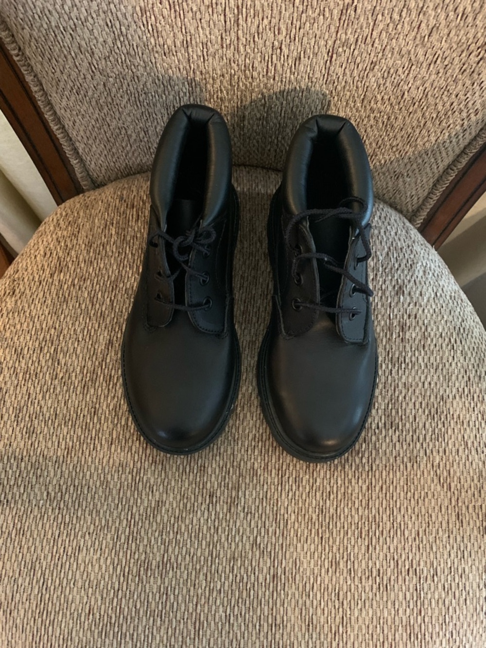 Kids Black Leather Lace-Up Boots